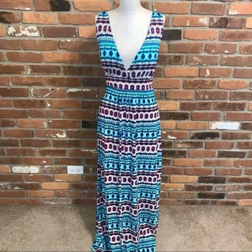 La Blanca Swim Coverup Maxi Dress Large V Neck Sleeveless